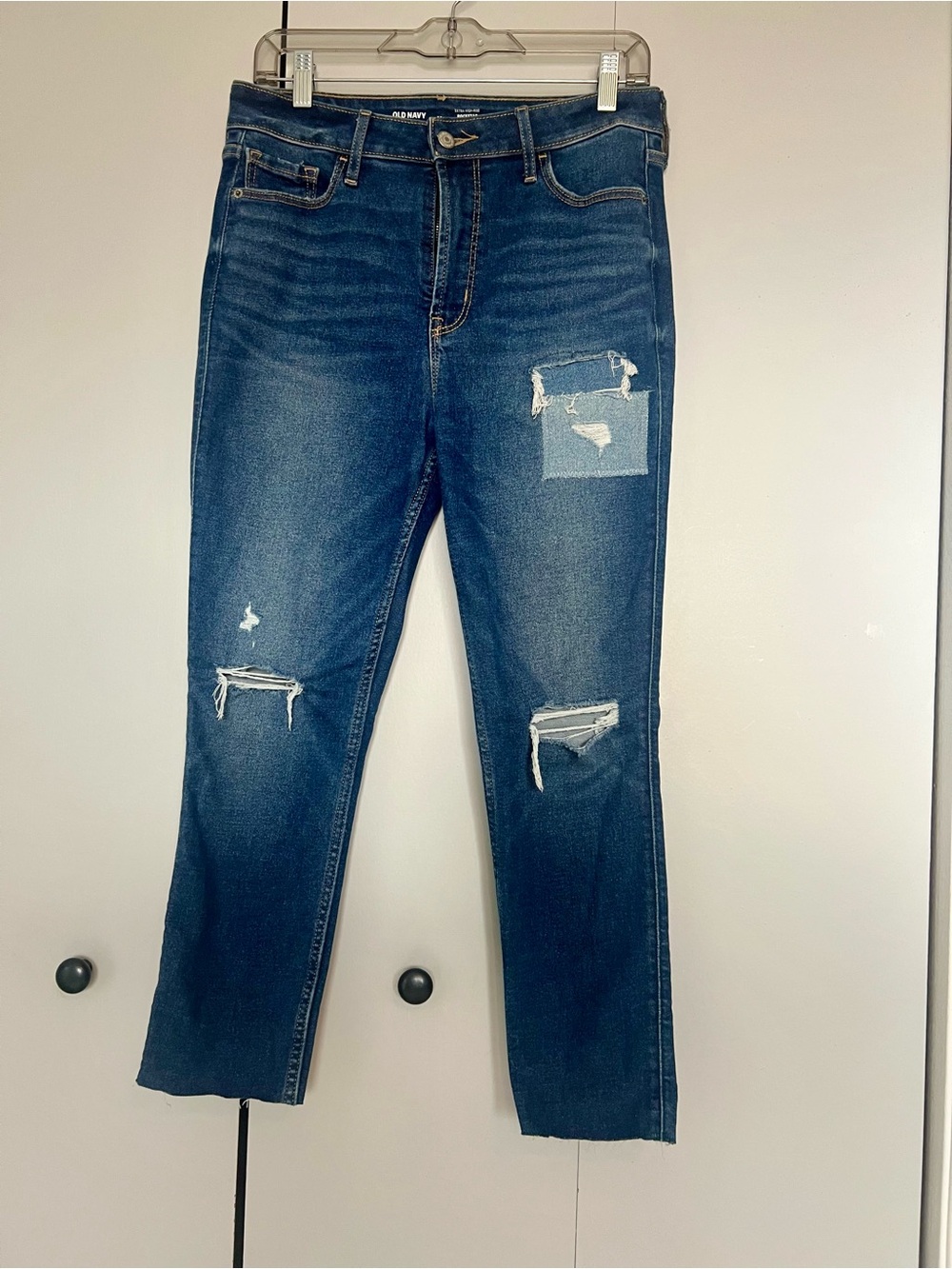 Old Navy Women's Distressed Skinny Jeans - Dark Blue
